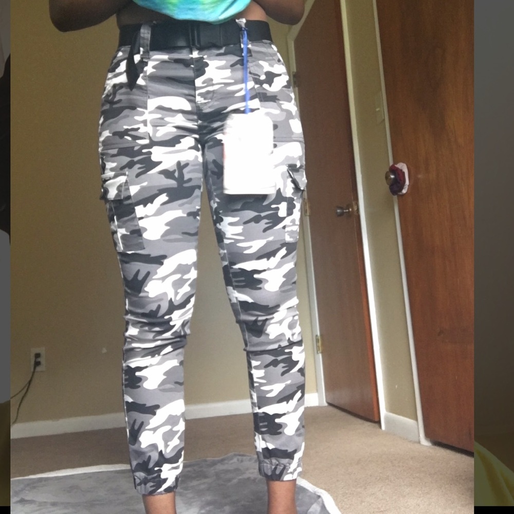 Brand new grey, black, and white camo jeans.